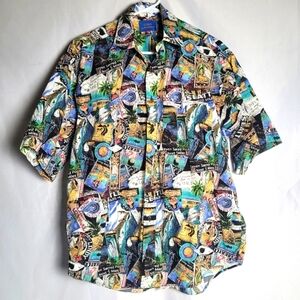 LOBO by Pendelton Men's Hawaiin Post Card Short Sleeve Button Down Shirt Size M